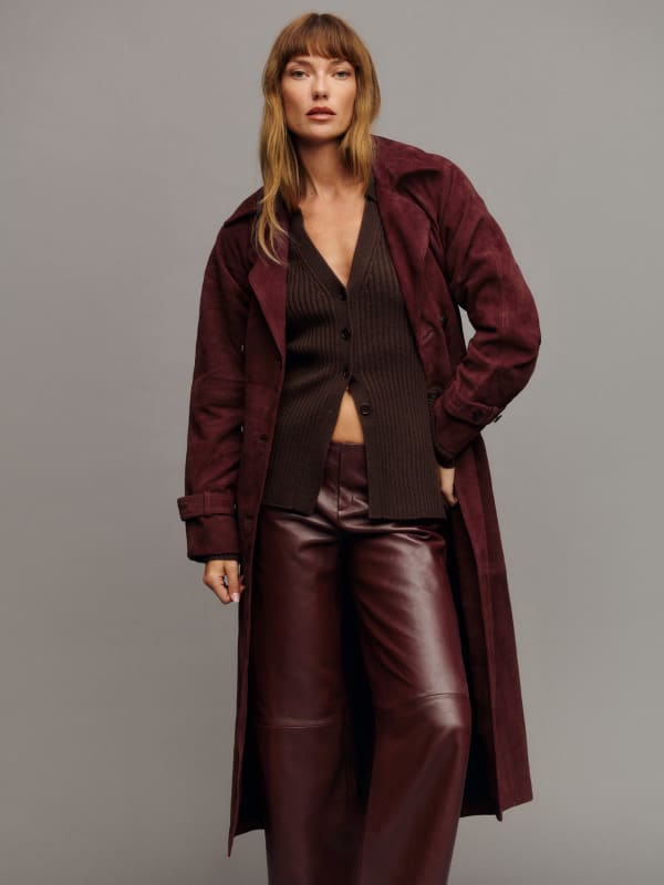 Veda Ashland Leather Trench - Chianti Suede